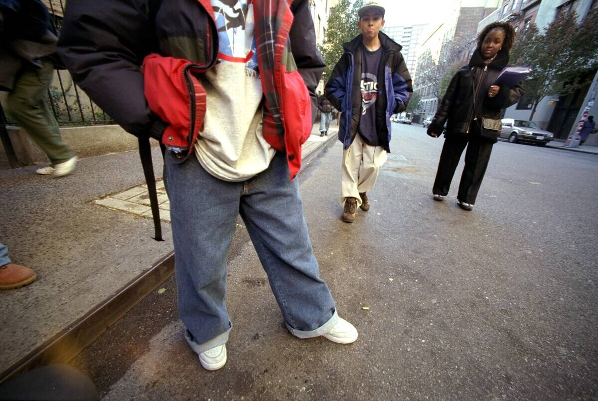 Baggy jeans, worn by Angel Bajana, are in style outside the