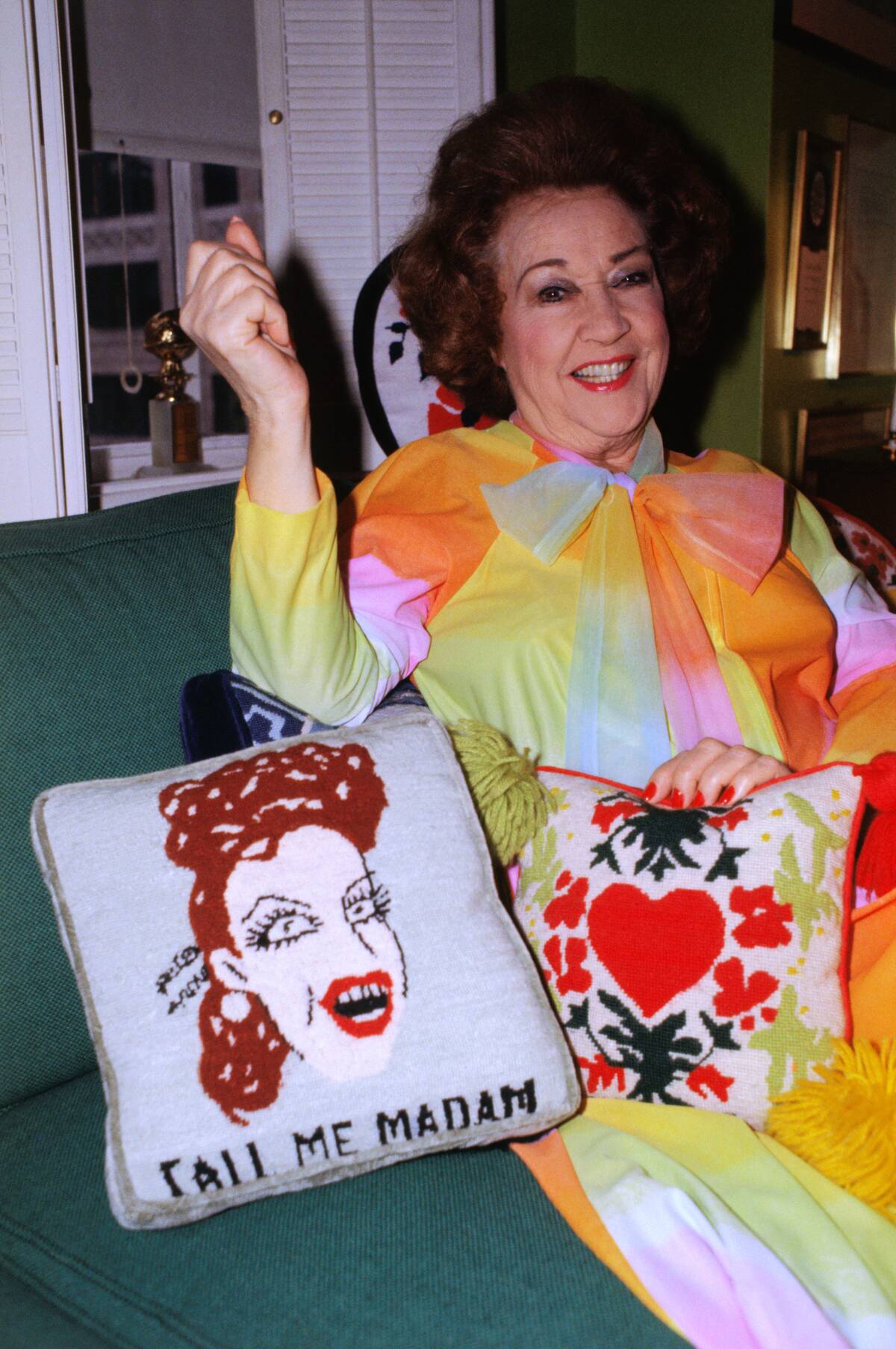 Ethel Merman Posing with Needlepoint