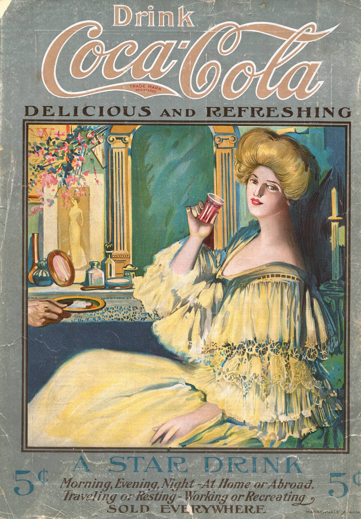 Illustration of a Young Woman Enjoying Coca Cola
