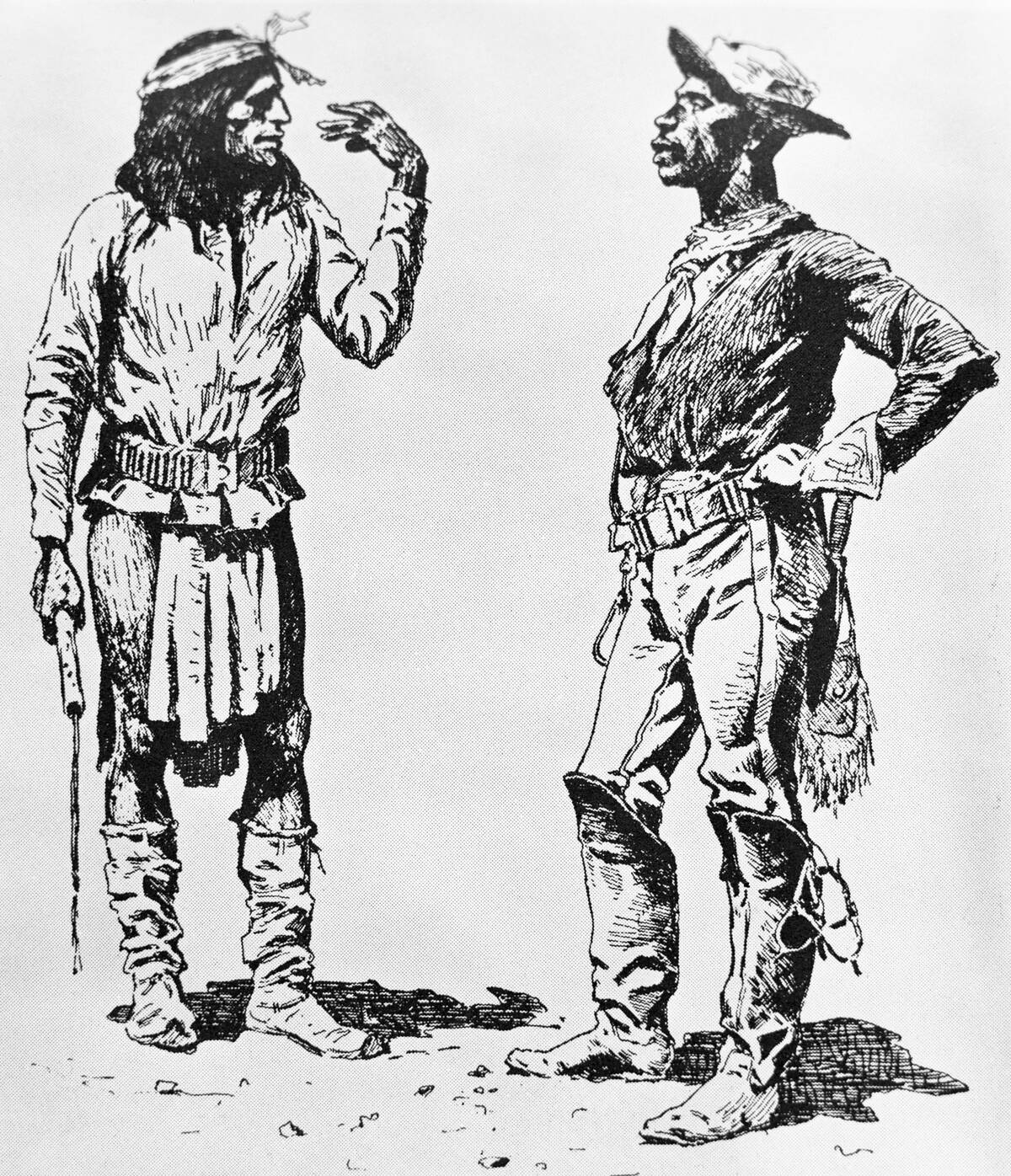Illustration of Native American Communicating in Sign Language to Black Cavalryman by Frederic Remington