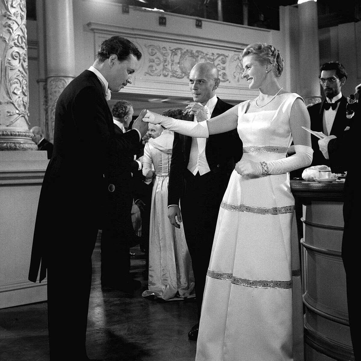 Ingrid Bergman and Yul Brynner pictured during the filming of Anastasia at Elstree Studios July 1956