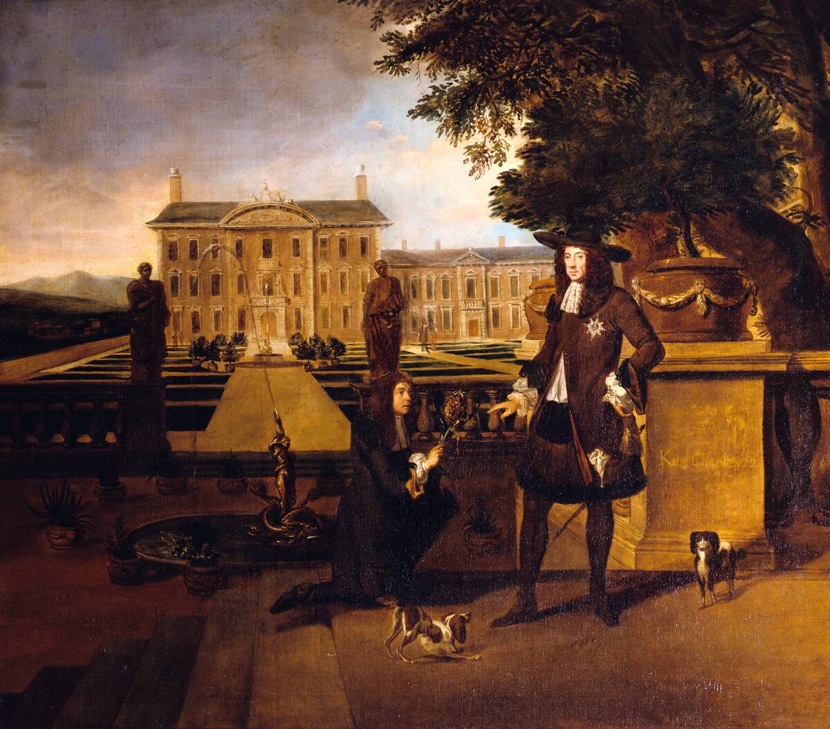 Painting Depicting John Rose Presenting the First English-Grown Pineapple to Charles II, Attributed to Hendrick Danckert