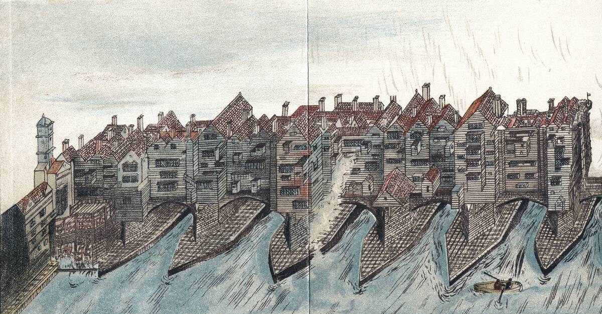 Part of Old London Bridge, c1600.