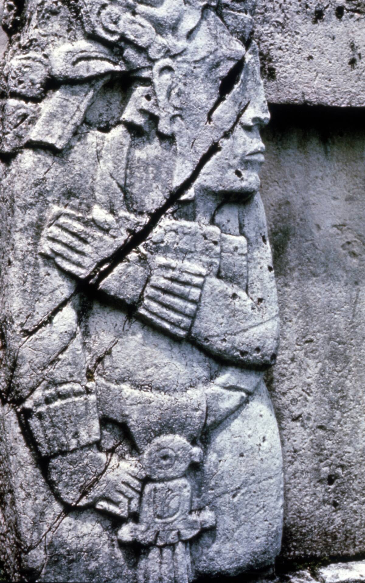 Relief in a courtyard of the palace at the pre-Columbian Maya civilization site of Palenque