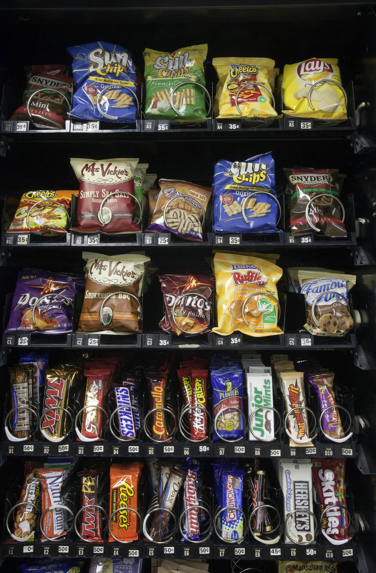 Vending machine with candy and snacks